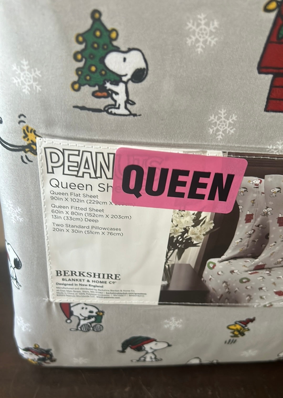 Berkshire Peanuts Snoopy Queen 4 Piece Sheet Set New Christmas Holiday Gray