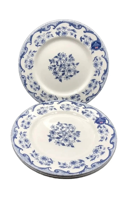 ROYAL STAFFORD FRENCH TOILE BLUE & WHiTE FLORAL Dinner Plates Set Of 4 NWT