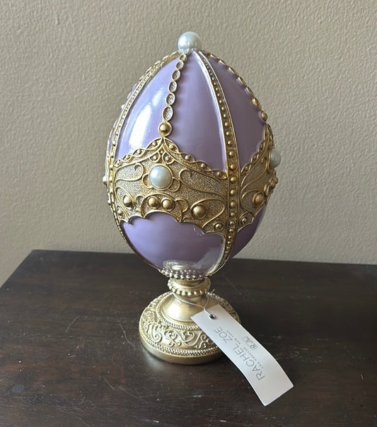 Rachel Zoe EASTER EGG FIGURINE  Lavender purple pedestal embellished Pearls 11”