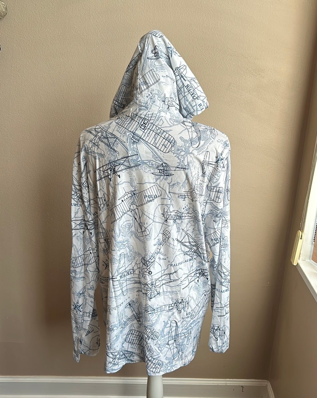 Polo Ralph Lauren Mens Aviation Hoodie Sz L Blue White Airplanes