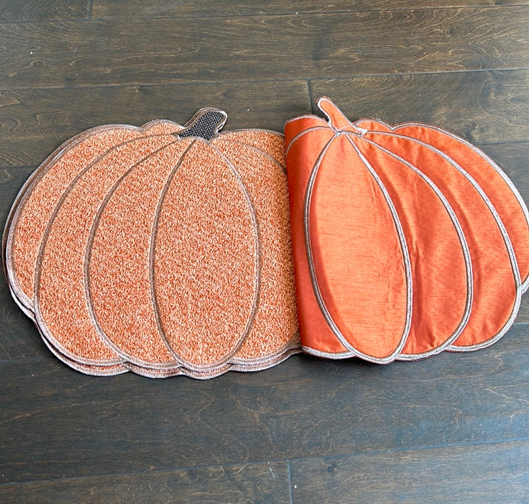 Haymarket Square Set Of 4 Pumpkin Shaped Reversible Orange New Fall Thanksgiving