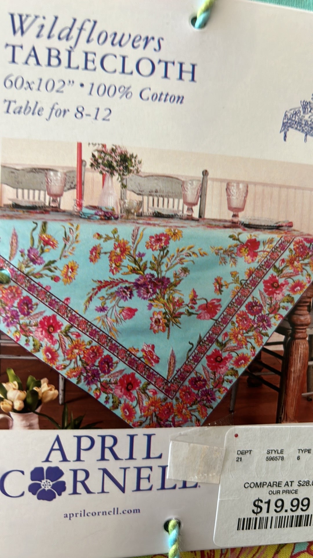 NEW April Cornell Linen Tablecloth Wildflowers Size 60"x102” New Floral Blue