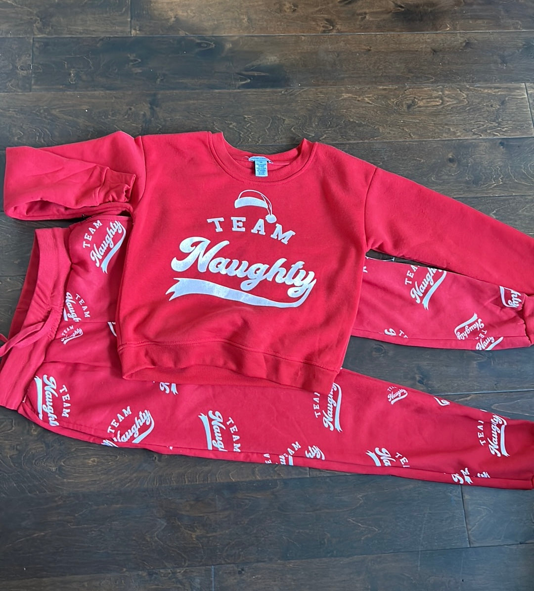 Womens Christmas Jogger Set Sweatpants Sweatshirt New XS Team Naughty