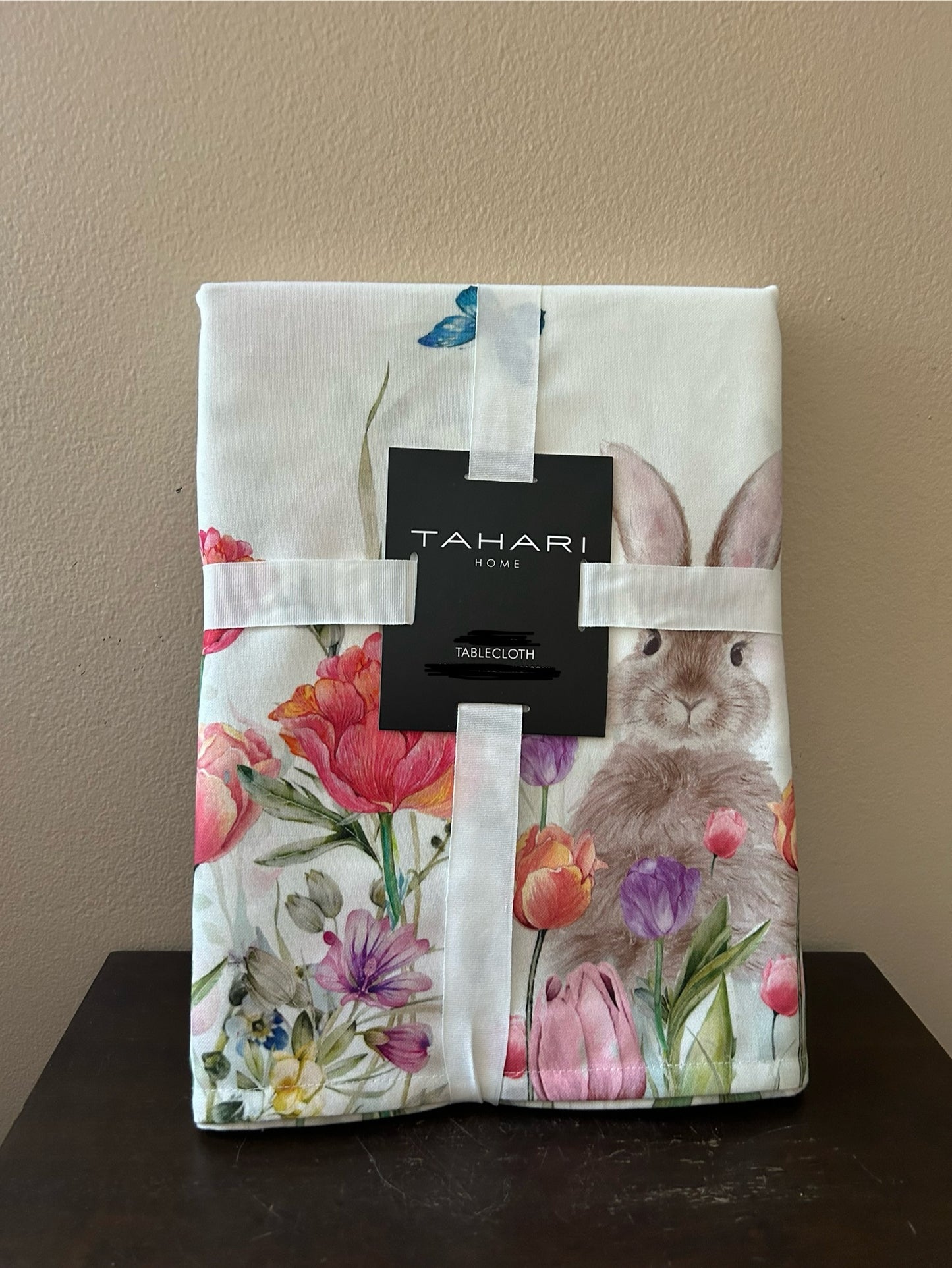 Tahari Home Easter Tablecloth Bunny Rabbit Floral Spring Butterflies 60”x84”