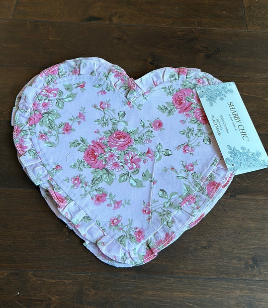 Shabby Chic Set Of 4 Heart Shaped Floral Placemats Valentines Day New Ruffled