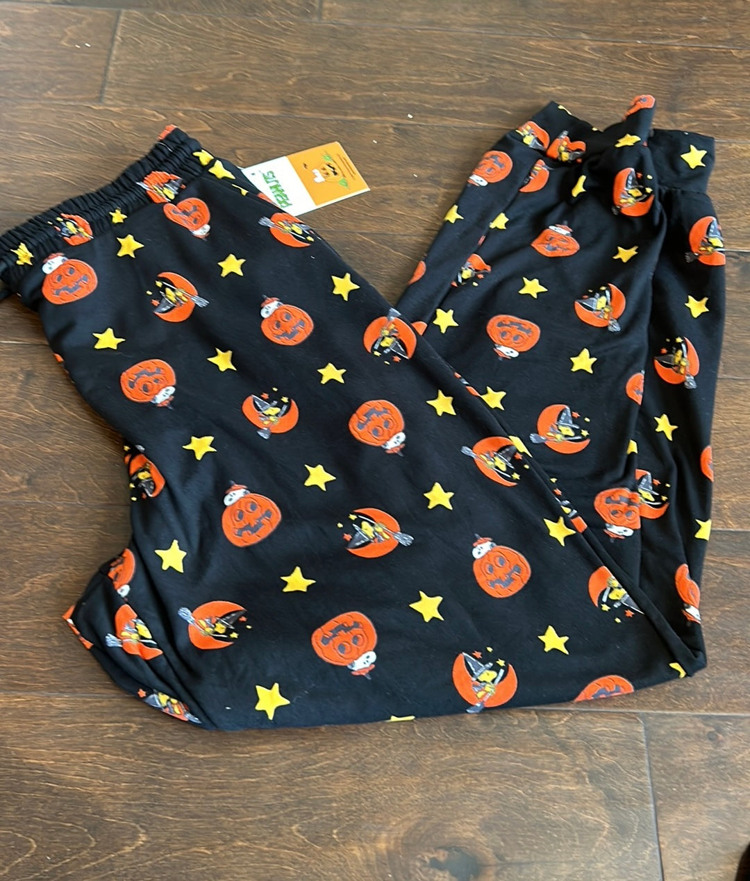 Peanuts womens Halloween Snoopy Stars Pumpkins Pajama Pants Sz M Fleece Lined