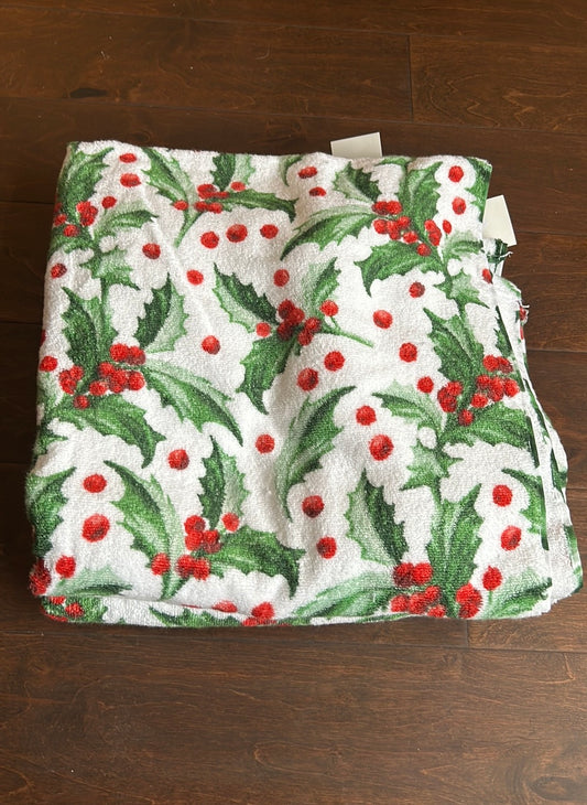 Caro Set Of 2 Bath Towels New Christmas Holly Berry Cotton