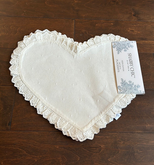 Shabby Chic Set Of 4 Ruffled Lace Edged Off White New Heart Shaped New