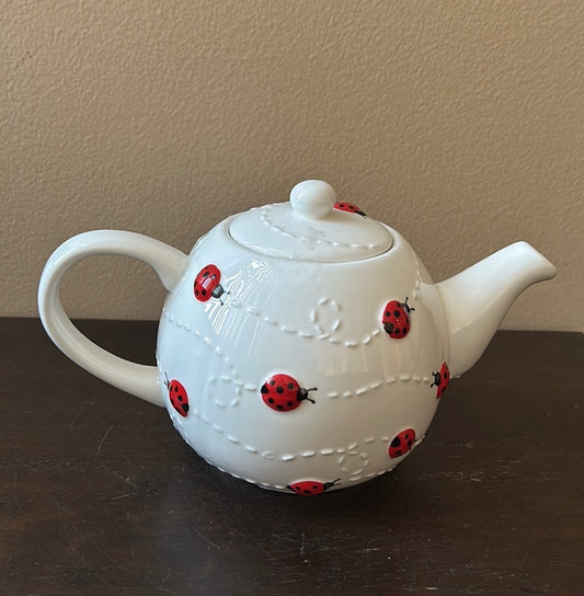 Lang New Ladybug Embossed Pattern Teapot Hand Painted