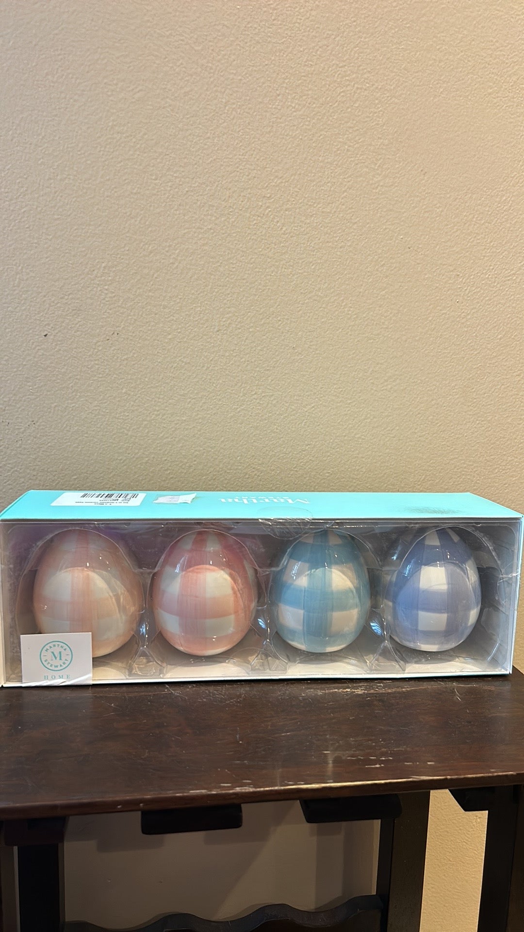 Martha Stewart Set Of 4 Ceramic Easter Eggs Pastel Plaid