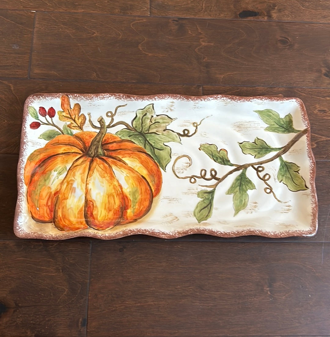 New Pumpkin Fall Leaves  Thanksgiving Serving Platter Ceramic New