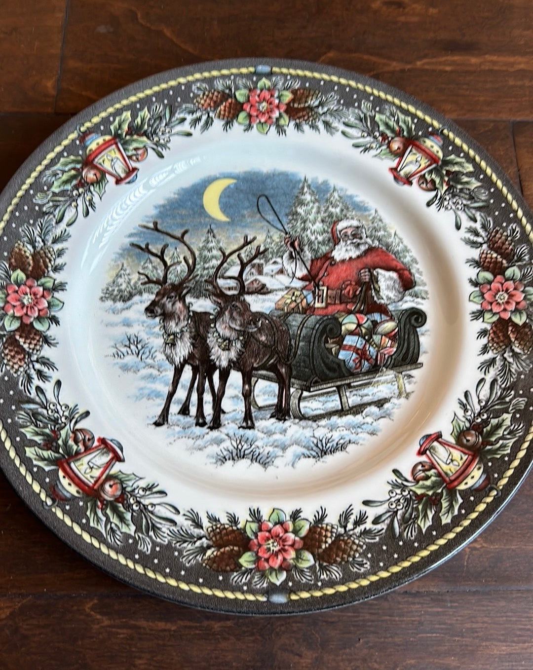Royal Stafford Santa's Sleigh Deer Dinner Plates Set Of 4 New Christmas