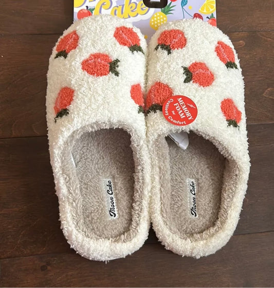 Moon Cake Womens Faux Sherpa Memory Foam Slippers Strawberry New