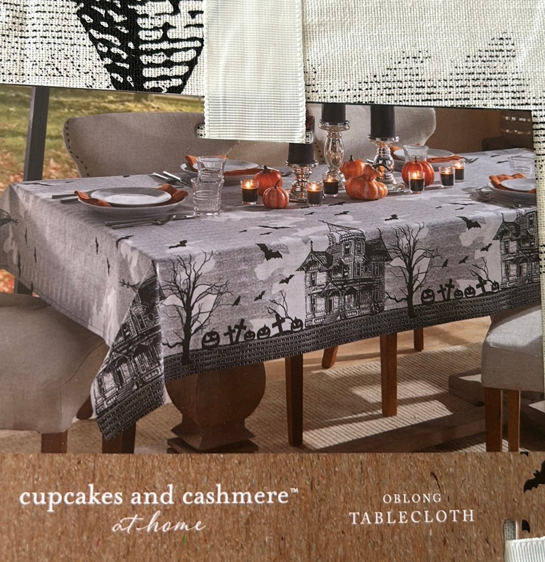 Cupcakes & Cashmere Tablecloth Haunted House Bats Pumpkin Trees New