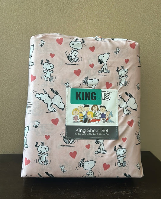 Snoopy King Sheet Set Valentines Day Hearts New Pink Love