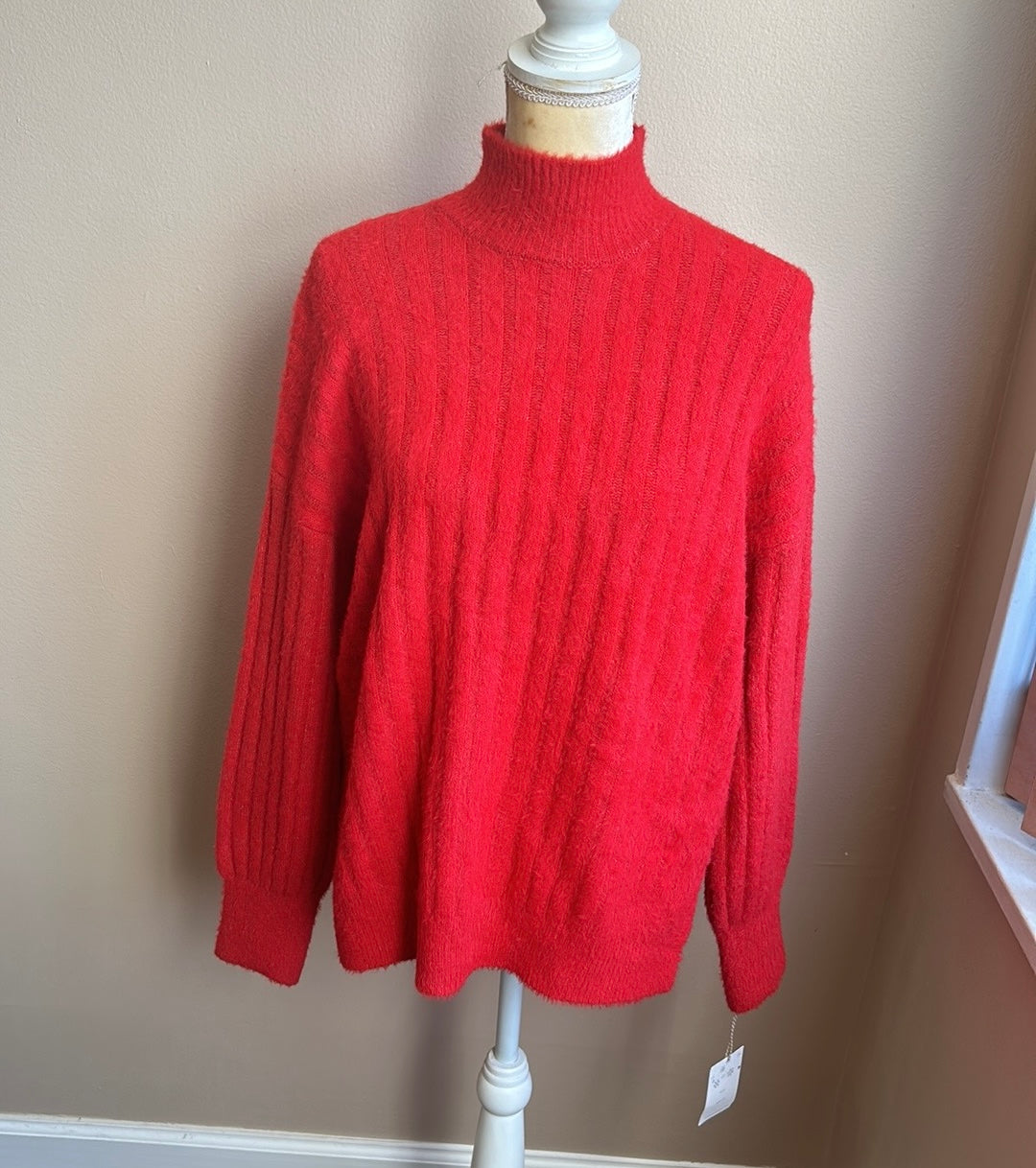 Jessica Simpson Women’s Red Fuzzy Sweater Sz S New Long Sleeve Mockneck