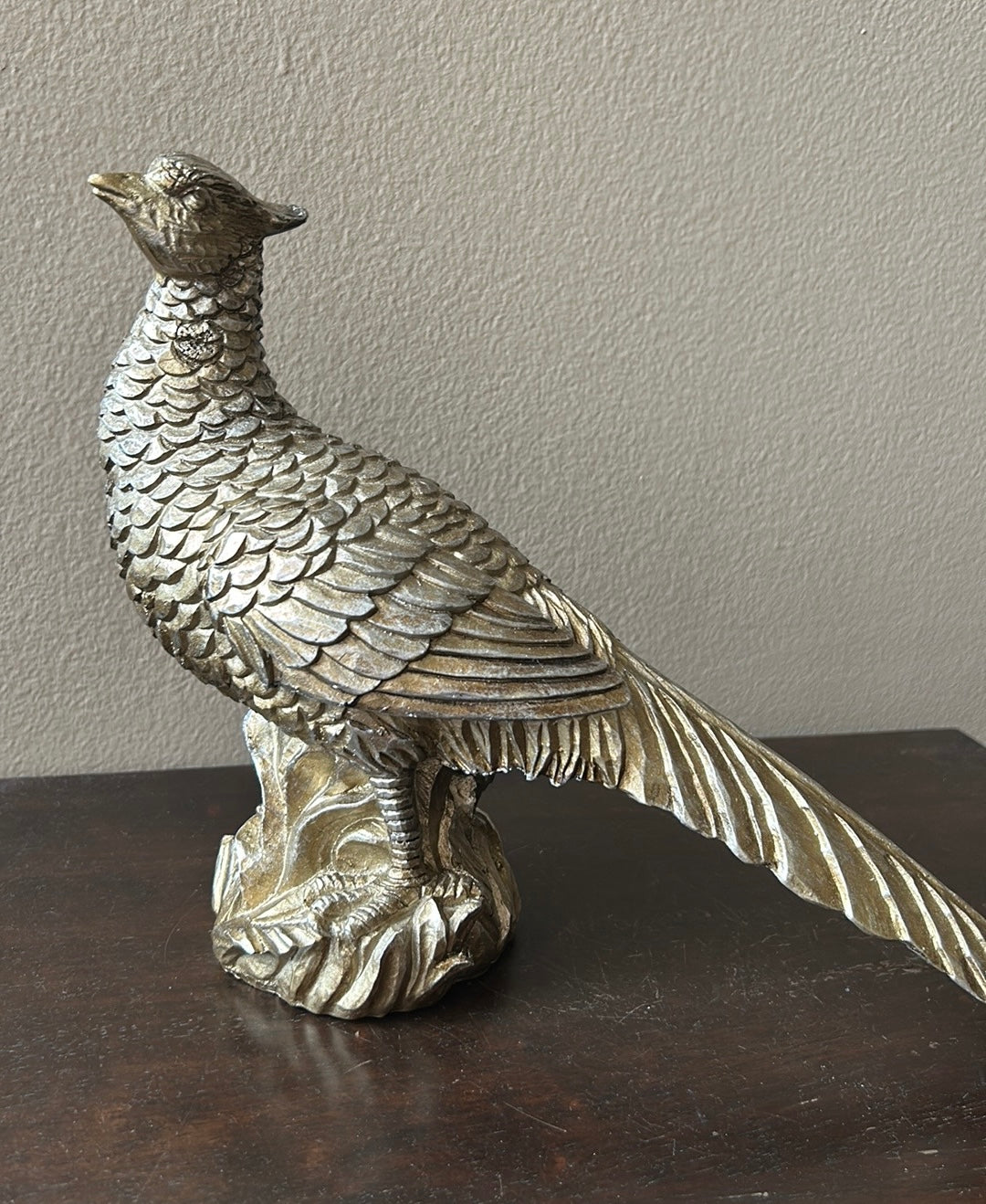 New Dull Gold Pheasant Centerpiece Fall Thanksgiving 9” Tall