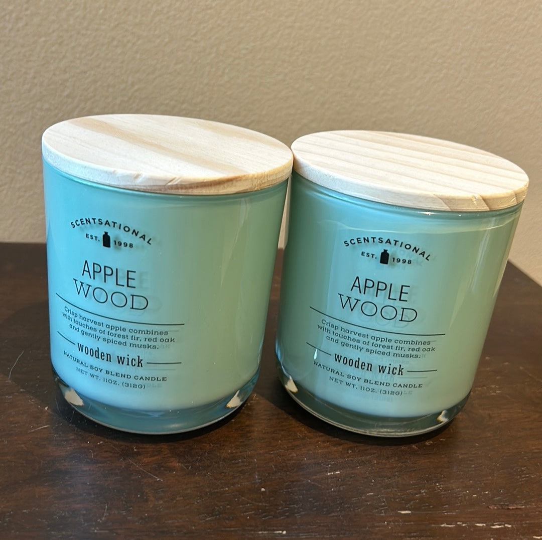 2 Scentsational Apple Wood Candles Wood Wick New Soy Blend 11 Oz