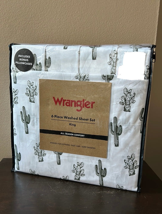 Wrangler 6 Pc Washed Sheet Set King Cactus New Desert Themed