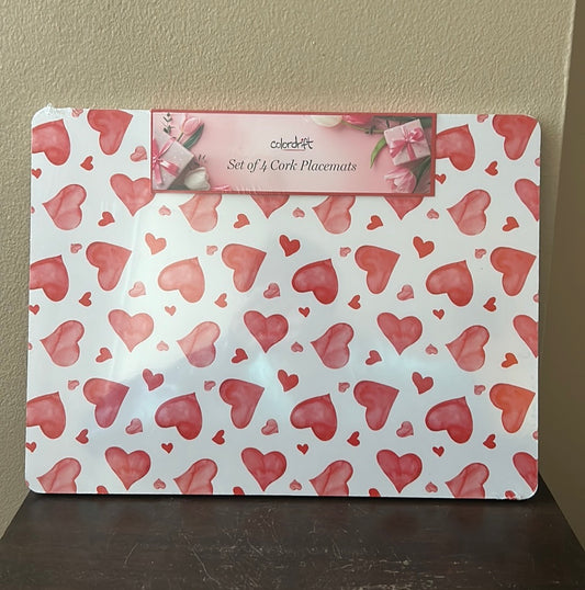 Colordrift  Set of 4 Placemats Valentines Day Love Hearts Cork New