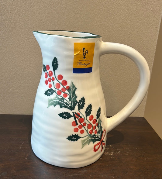 Farval Ceramics New Pitcher Christmas Holly Berry Handcrafted In Portugal