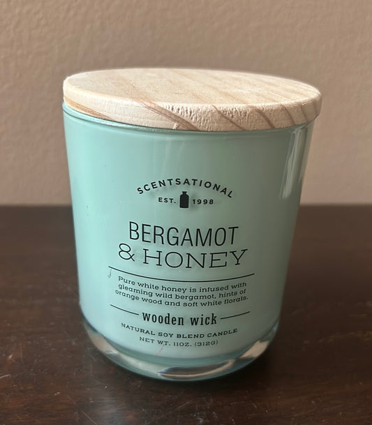 Scentsational Bergamot Honey Candles Wood Wick New Soy Blend 11 Oz