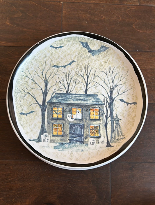 Potters Studio Set Of 4 Halloween Dinner Plates Haunted House Ghost Bats