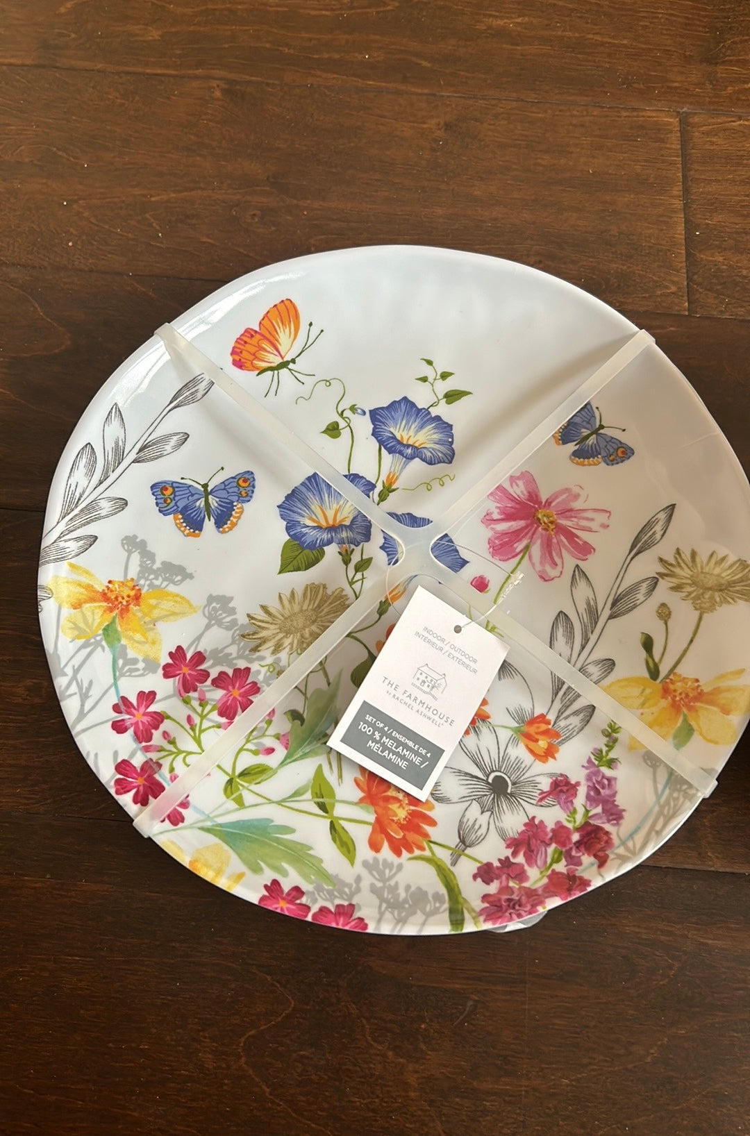 Rachel Ashwell Melamine 4 Dinner Plates 4 Salad Bowls Wildflower Butterflies New