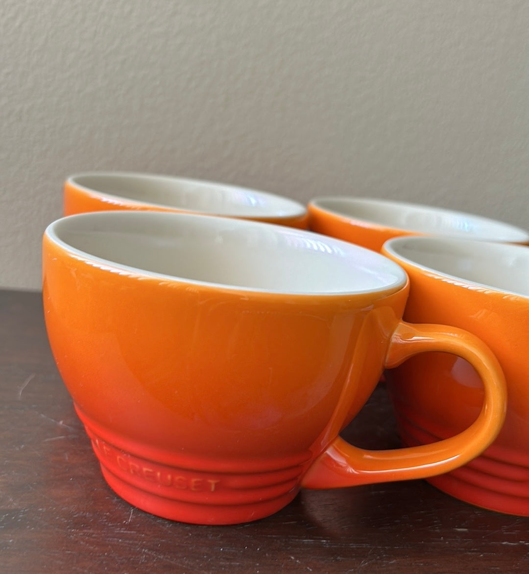 Le Creuset 400ml Giant Cappuccino Cup Mugs Flame Orange Set Of 4 Ombre New