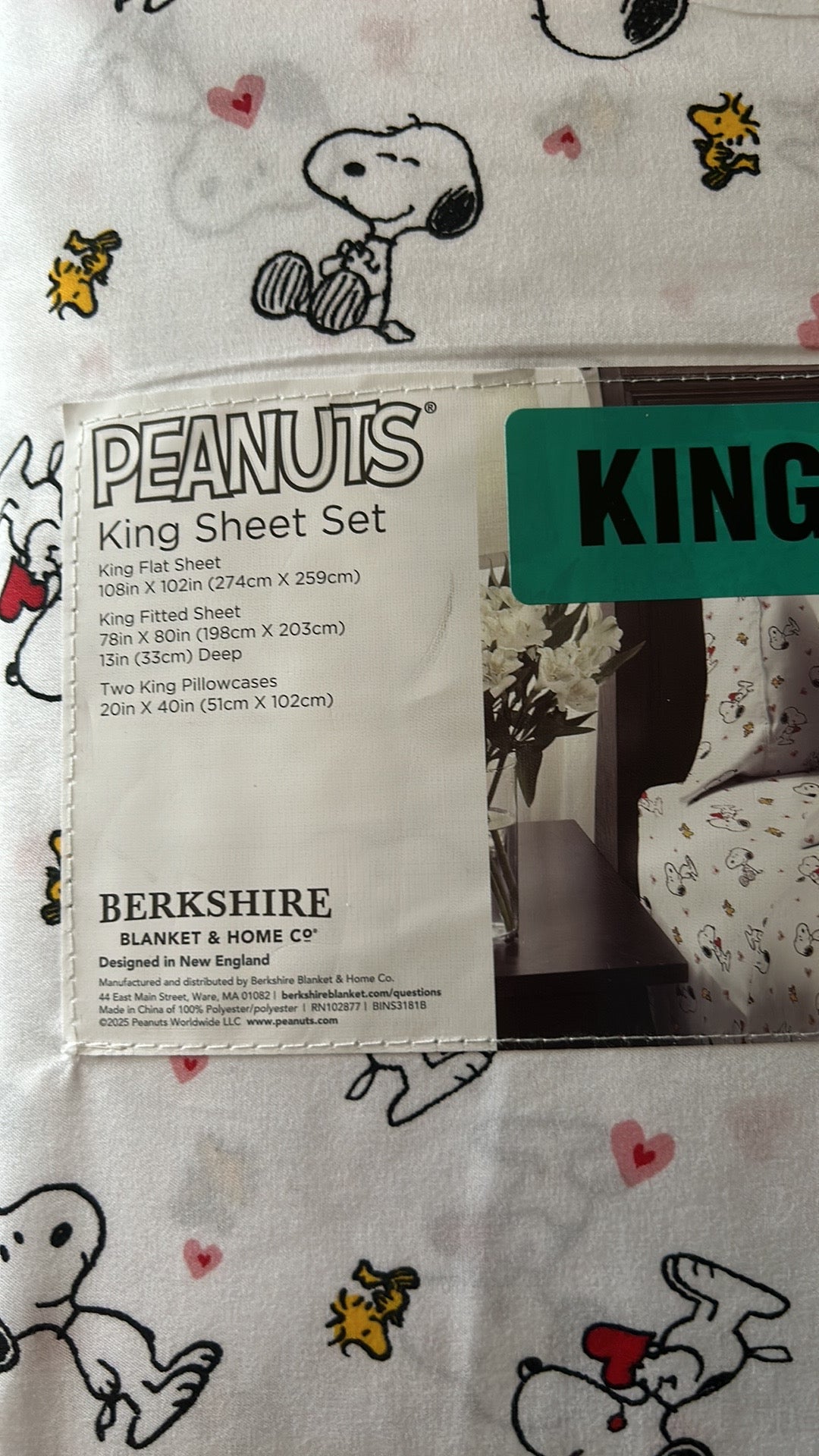 Snoopy King Sheet Set Valentines Day Pink Red Hearts New  Love