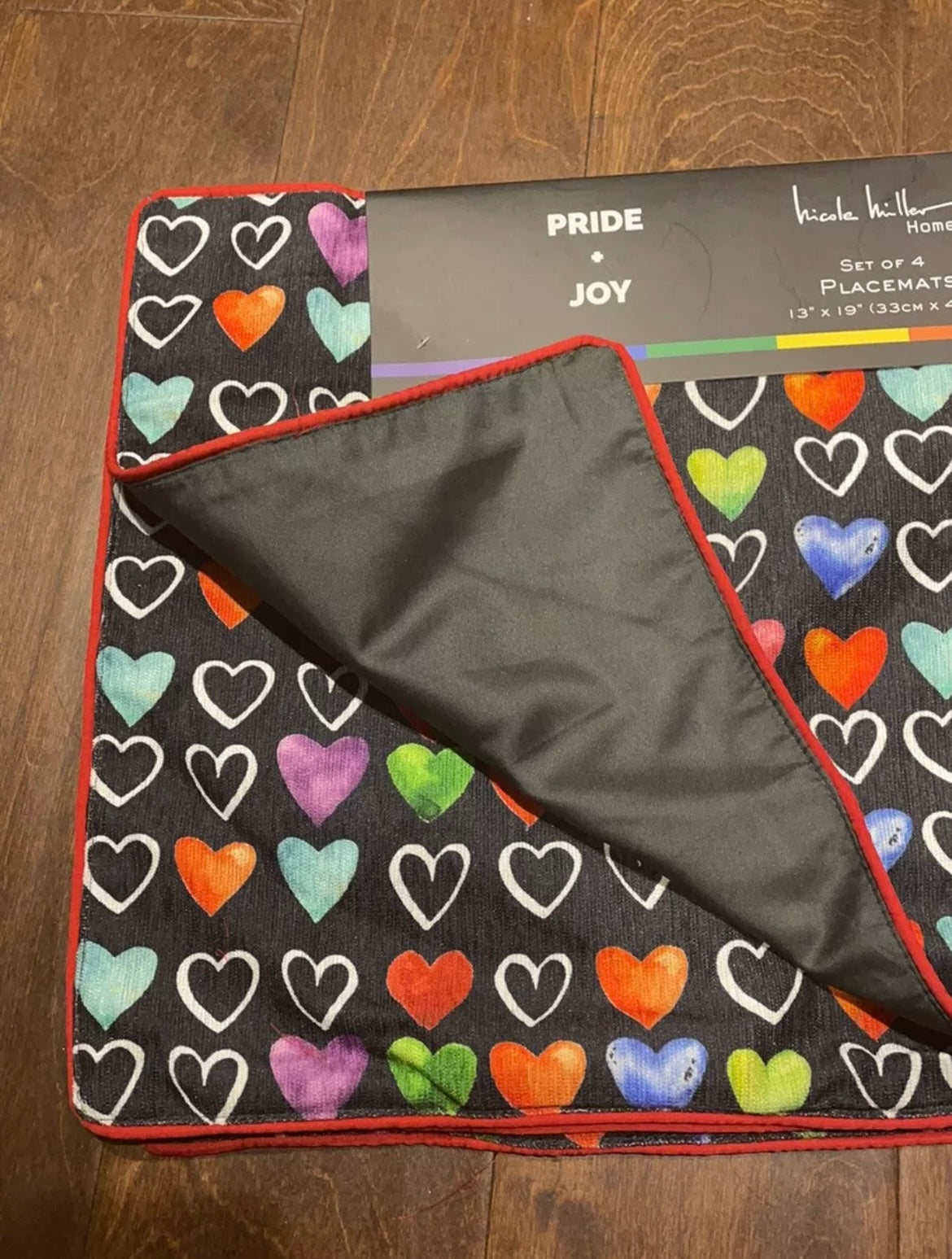 Nicole Miller Placemats set of 4 Heart Print Pride Love Is Love Valentines Day
