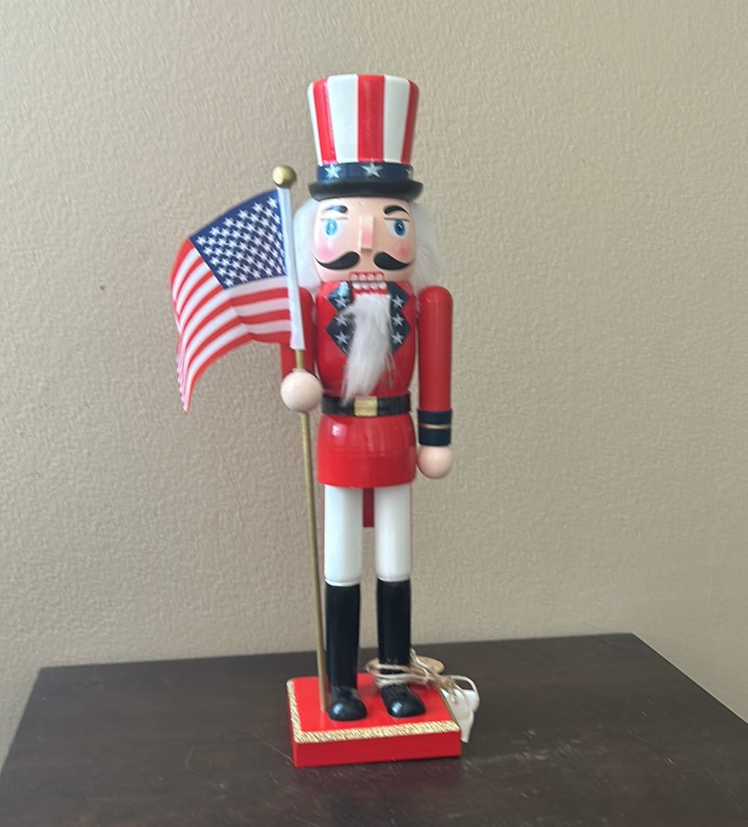 Stars & Stripes Americana Wood Nutcracker Eagle July 4th Red White Blue Flag