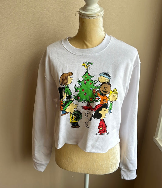 Peanuts Snoopy Womens Christmas Crop Sweatshirt New Sz L