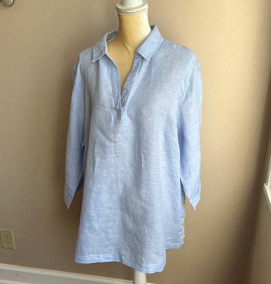 Tahari Womens Plus sz 2X Linen Blouse Top Nwt Blue