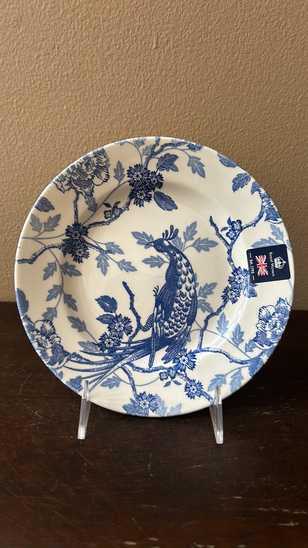 ROYAL WESSEX Blue & White KUJAKU Bird Pheasant Salad Plates Set 6 New