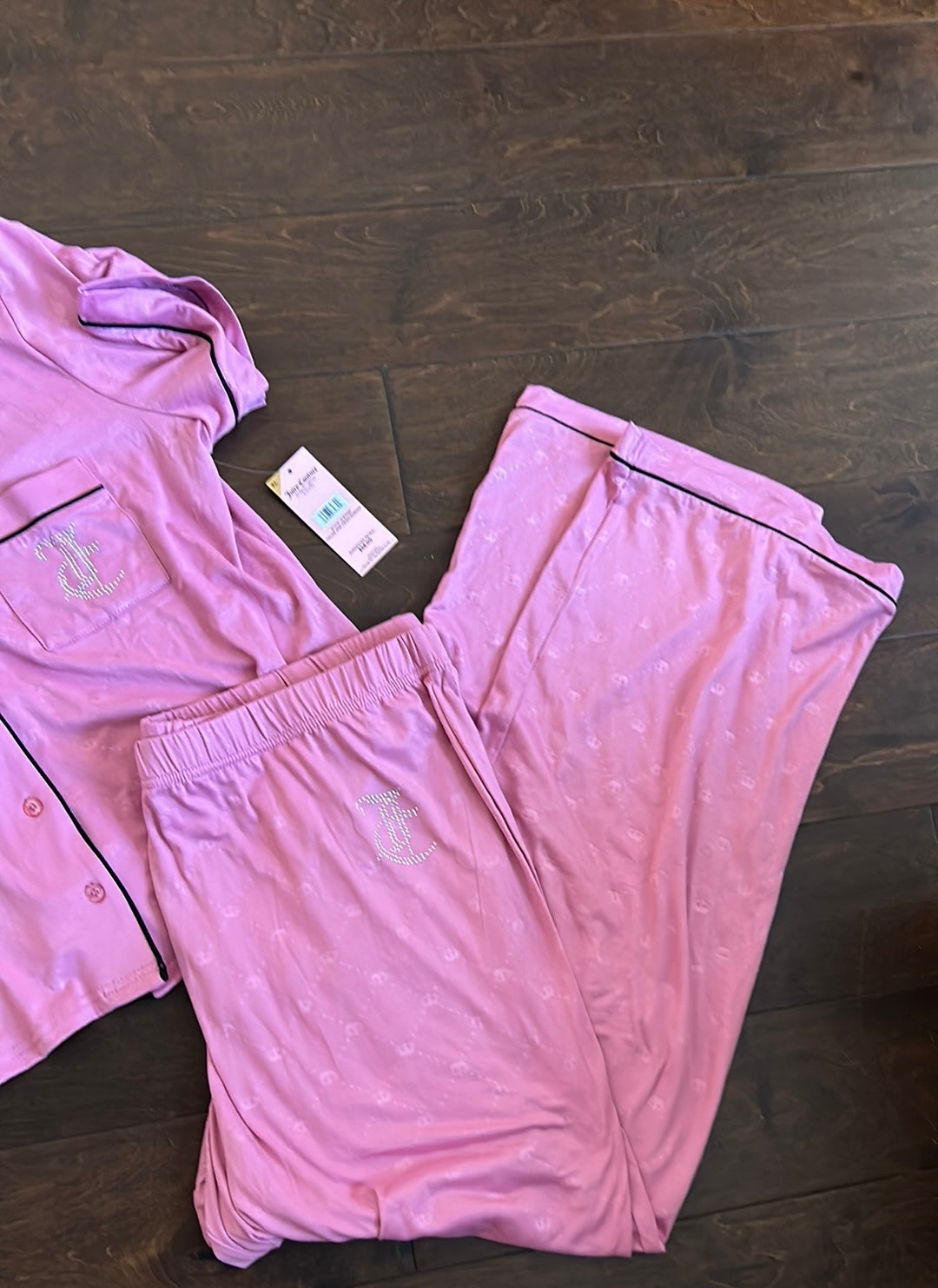 Juicy Couture Pj Set Women’s Sz XL Pink Rhinestones Logo Front & Back New Crown