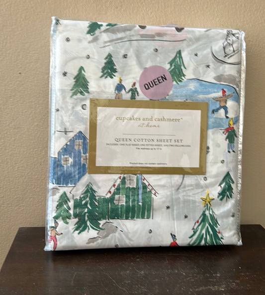 Cupcakes & Cashmere Queen Sheet Set New Christmas Tree Kids Cotton