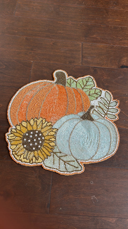 Tahari Beaded Placemat Charger New Pumpkin Sunflower Fall Thanksgiving