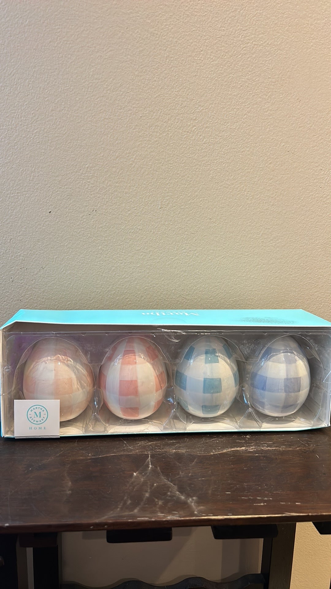 Martha Stewart Set Of 4 Ceramic Easter Eggs Pastel Plaid