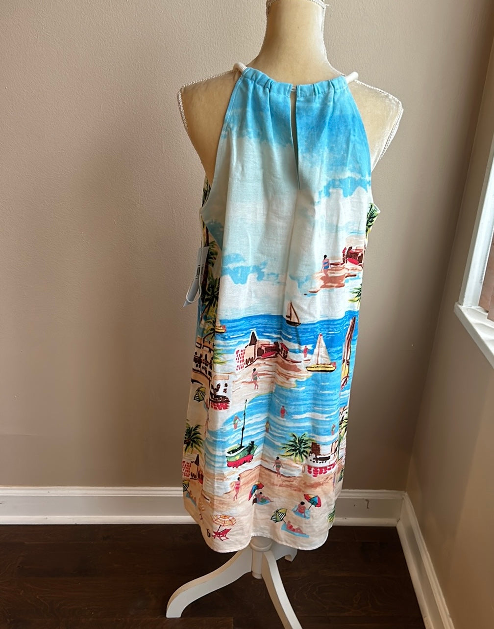 London times Womens Sun Dress New Sz 14 Beach Sailboats New Linen Rayon