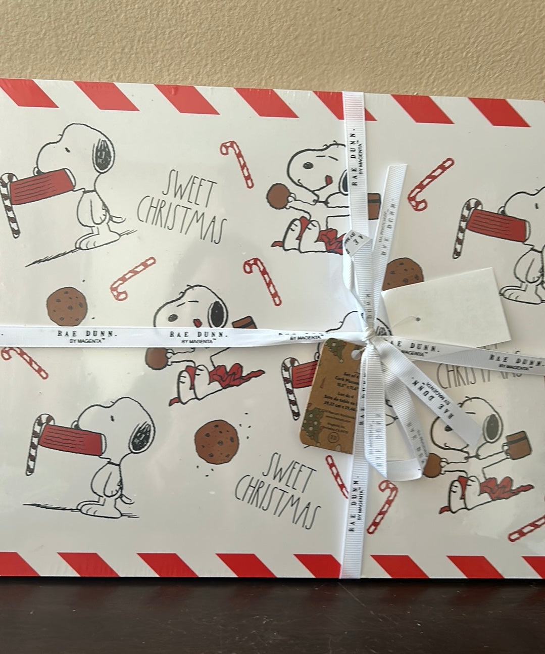 Rae Dunn Set Of 4 Snoopy Cork Placemats New Christmas Candy Cane
