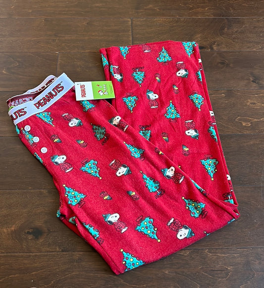 Peanuts womens Christmas Trees Snoopy Pajama Pants New Sz S Red
