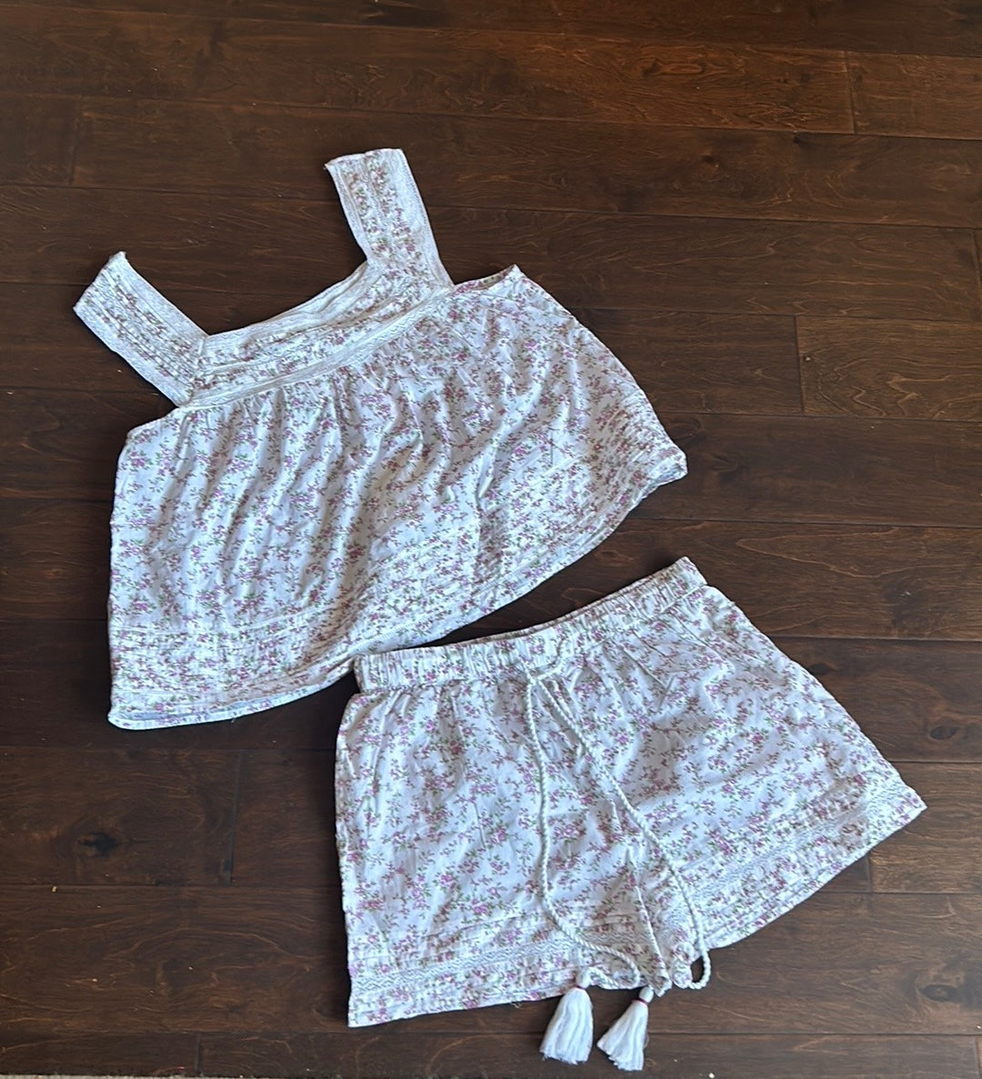 Rachel Ashwell Womens 2 Pc Pajama Set Floral Cotton Lace New Top & Shorts