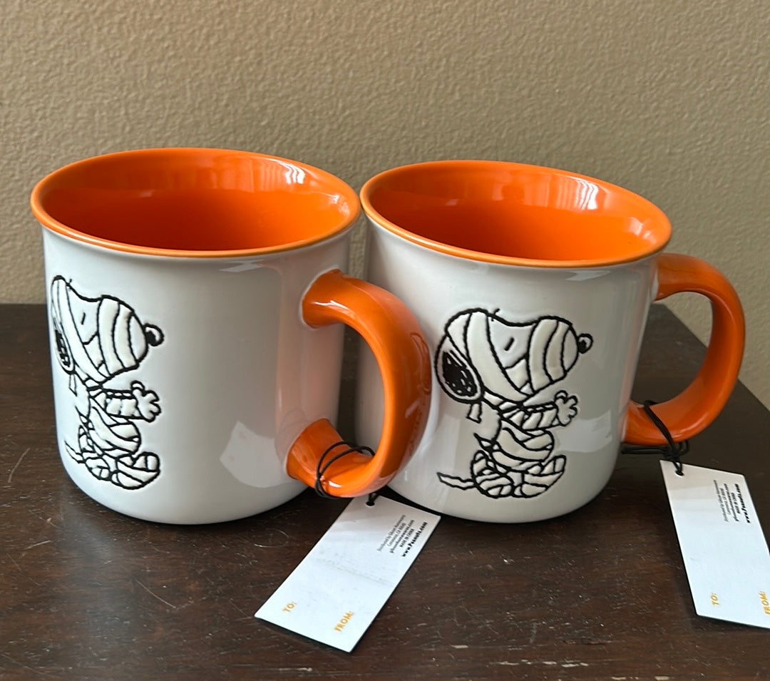 Peanuts Mummy Snoopy Halloween Fall Set Of 2 Coffee Mugs New