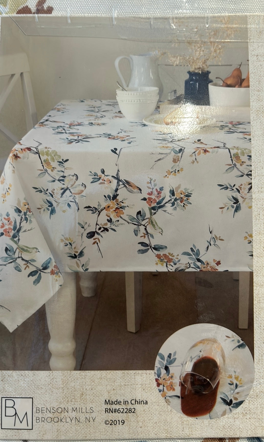 Benson Mills Chic Blooms Tablecloth New Floral Birds Spring Summer 60”x84”