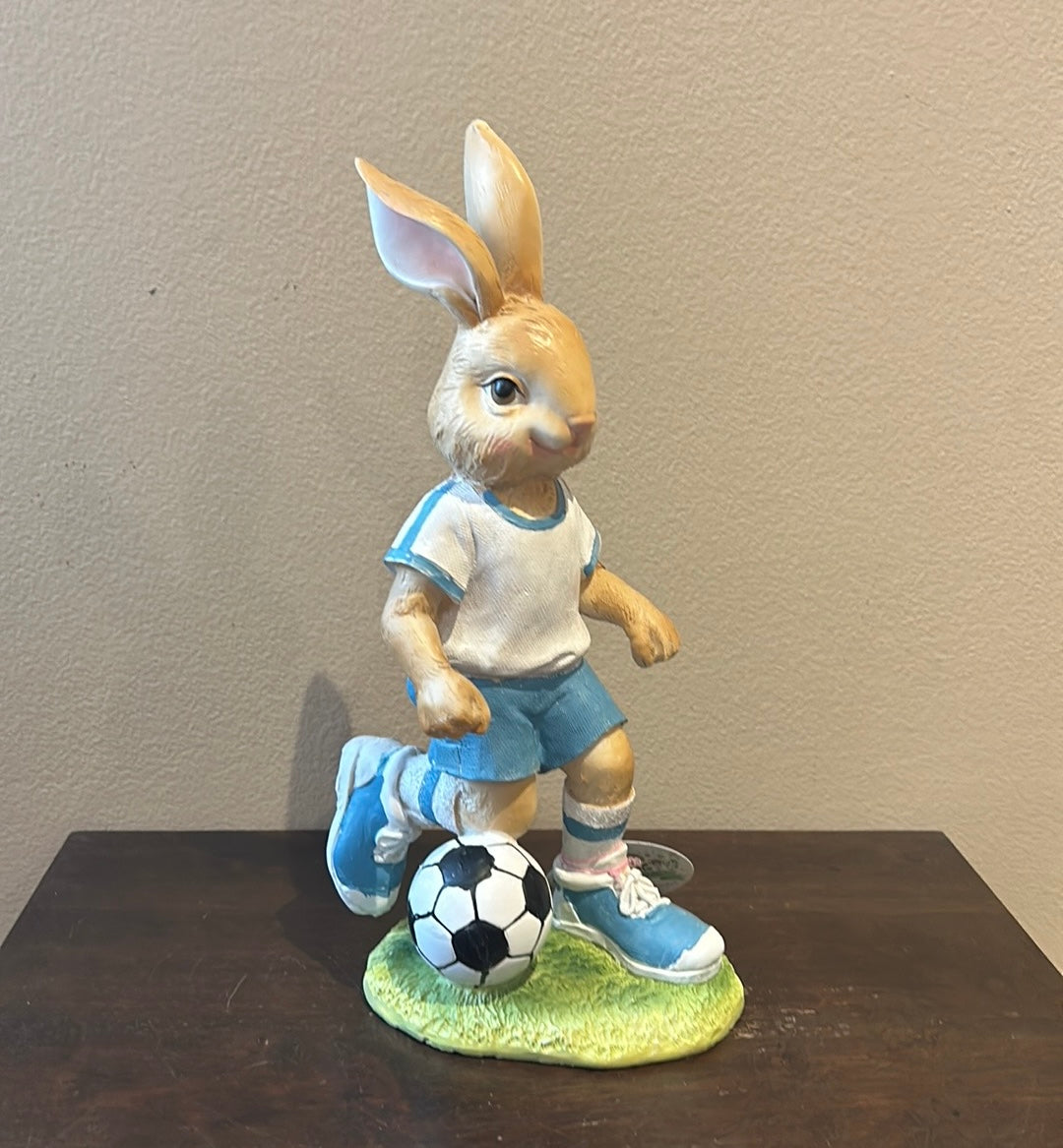 Cute Easter Bunny Playing Soccer New Figurine 13.5” Tall