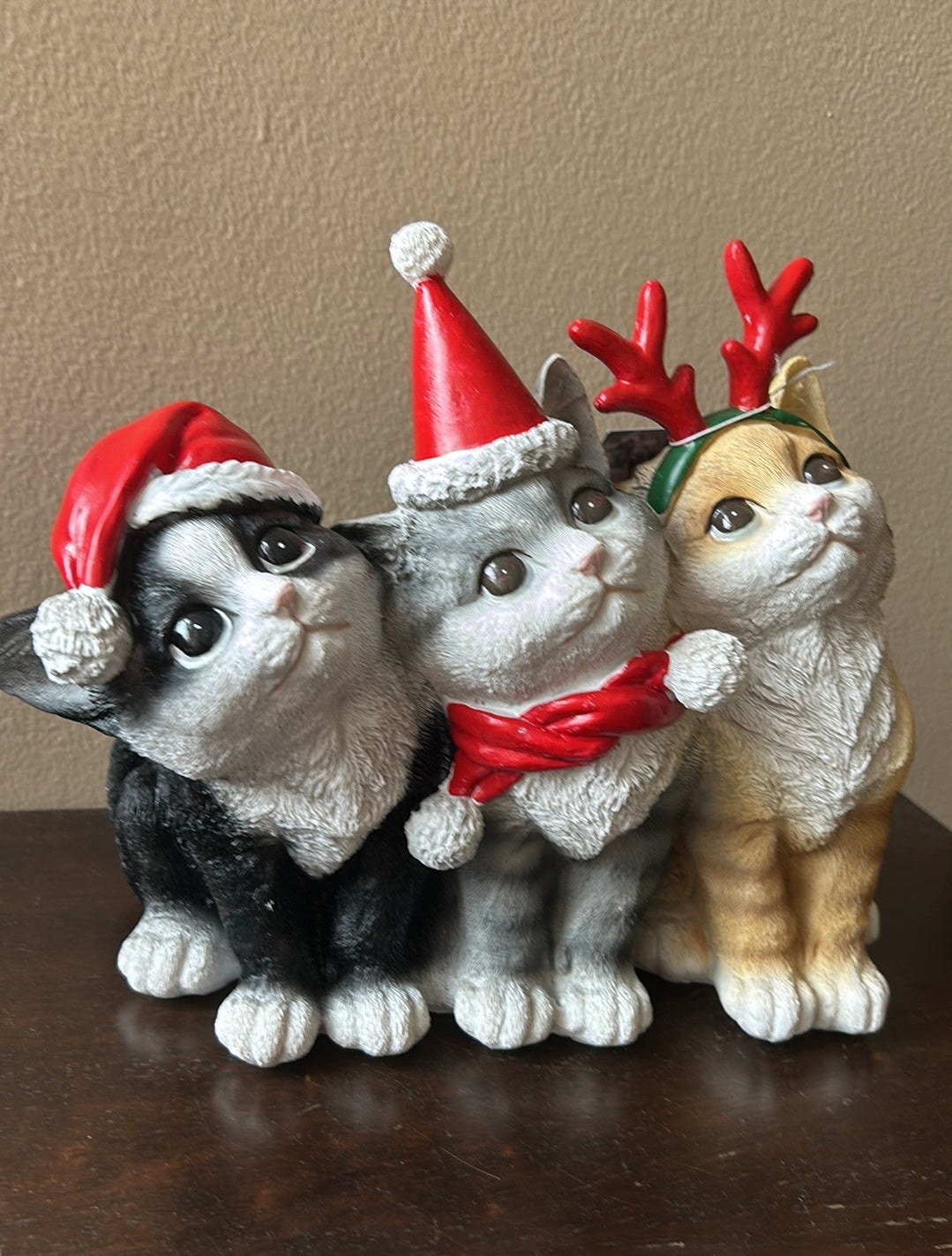 Set Of 3 Christmas Cats With Santa Hats New Holiday Figurine 9” Tall