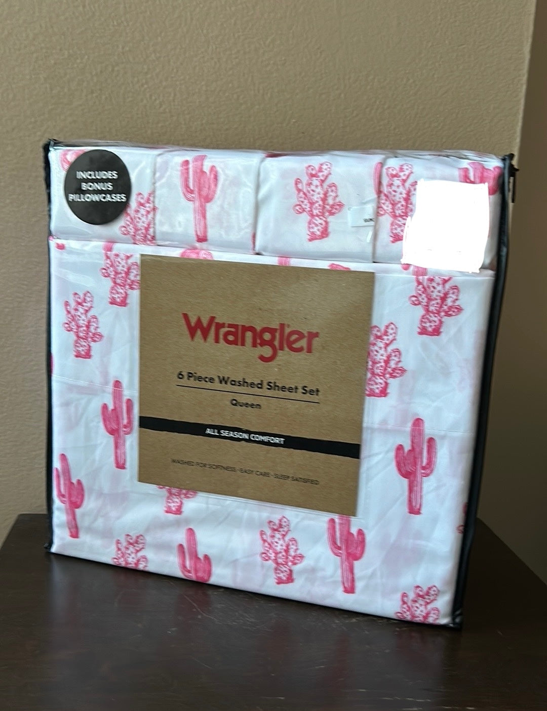 Wrangler 6 Pc Washed Sheet Set Queen  Cactus Hot Pink  New Desert Themed