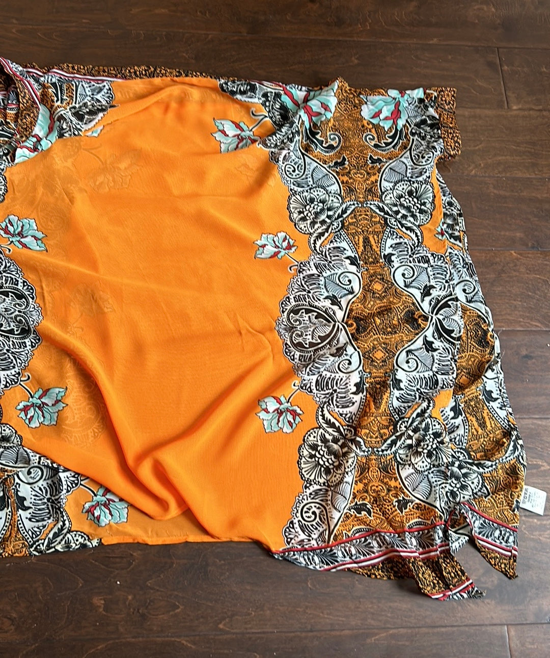 New Womens Plus Sz 1X  Swim Coverup Top Caftan Style Sheer Printed Orange