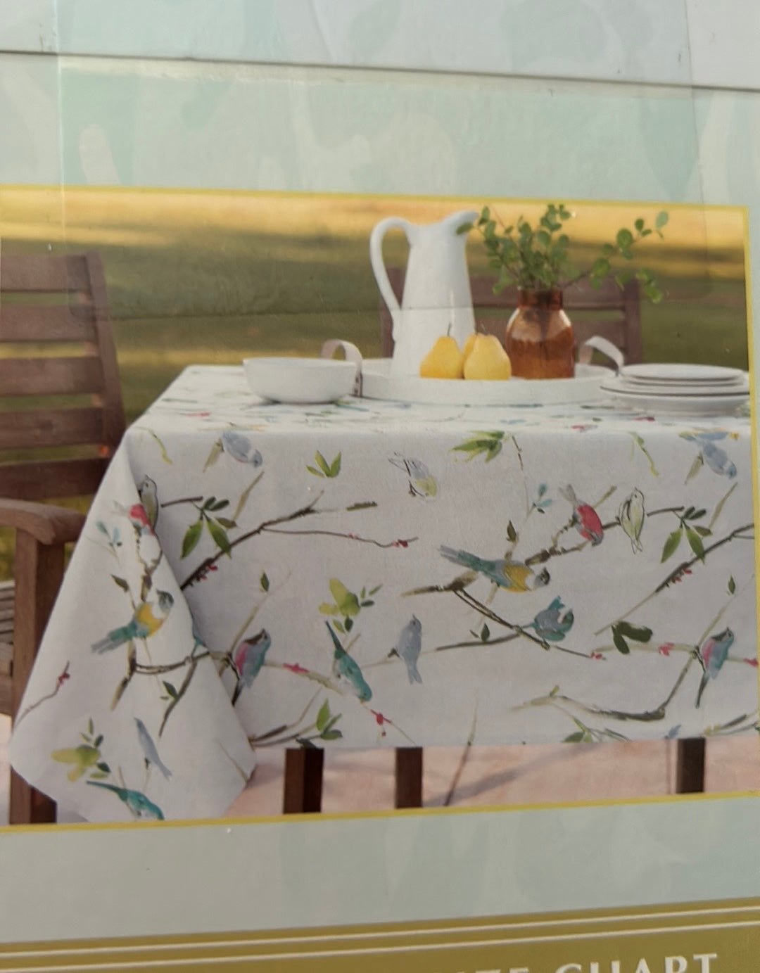 Benson Mills Chic Blooms Tablecloth New Floral Birds Spring Summer 60”x 104”